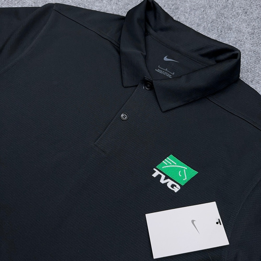 NEW Nike Golf Polo Men's Large Black Dri-FIT Essential TVG Horse Racing Network
